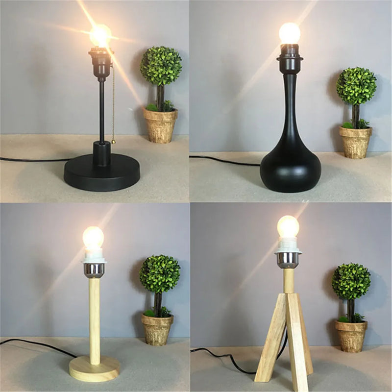 Axyaa Wooden Tripod Bedside Table Lamp Base - Black Nightstand Light Holder