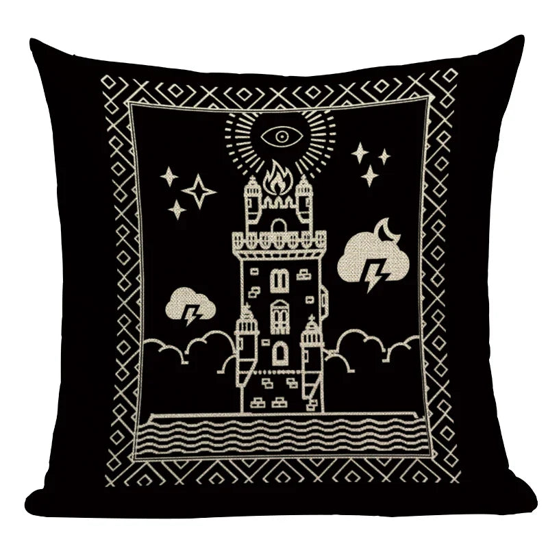 Axyaa Mexico Skull Decor Pillow Cover - Black Tarot Horror Ghost Home Decor
