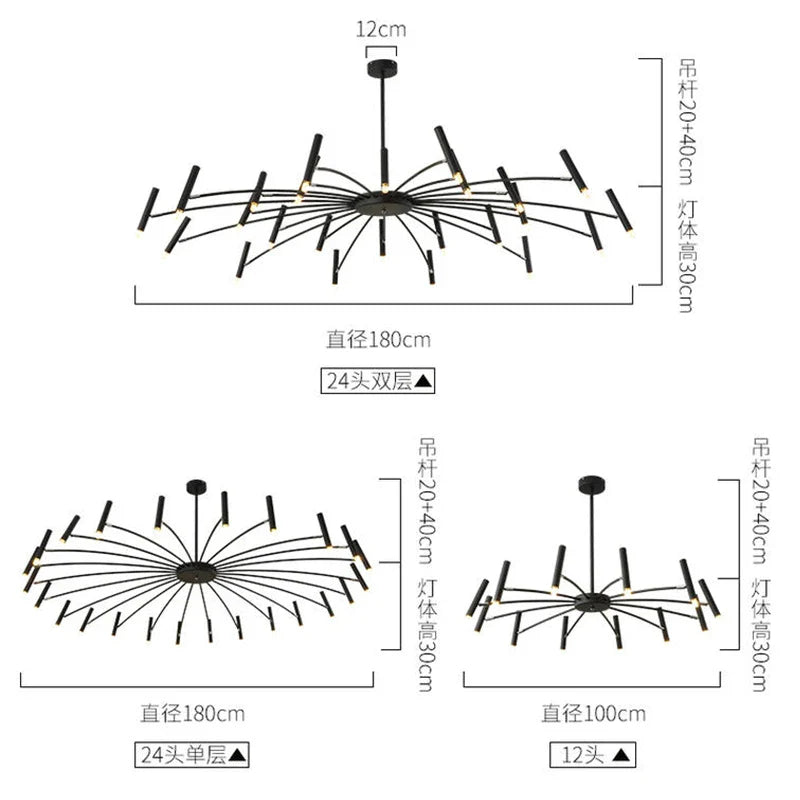 Axyaa Large Black Chandelier for Living Room Foyer Hotel, Post Modern Industrial Lighting