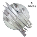 Axyaa Stainless Steel Silverware Set: 6Pcs Teaspoon Fork Spoon Dinnerware Steak Knife Fauxelope