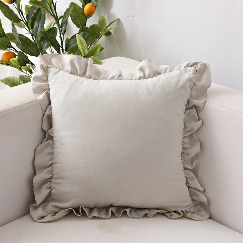 Axyaa Soft Faux Suede Ruffle Cushion Cover for Home Decor