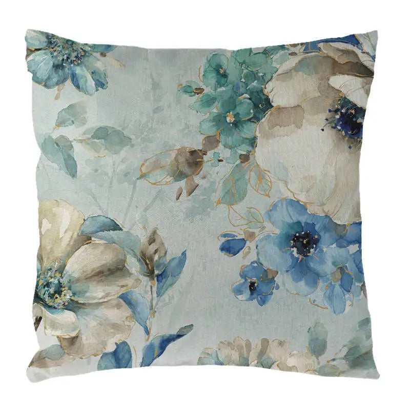 Blue Flowers & Birds Pattern Cushion Cover, Axyaa Home Decor Pillow Case