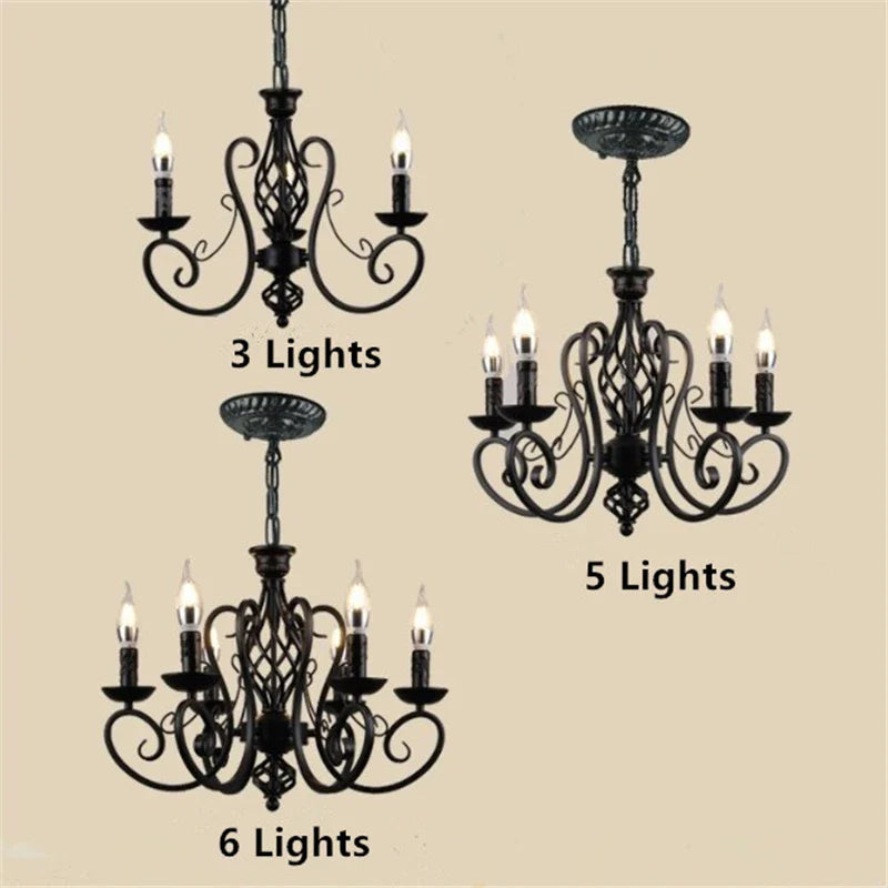 Axyaa Black Wrought Iron Loft Chandelier for Living Room & Bar, E14 Luminaria