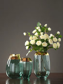 Axyaa Glass Vase: Golden Transparent Modern Home Decor Handicraft