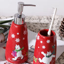 Axya Bear Christmas Bathroom Set: Toothbrush Holder, Lotion Bottle, Cup, Soap Dispenser