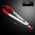 Axyaa Silicone Head Stainless Steel BBQ Grilling Tongs, Non-Stick Food Clamp