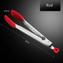 Axyaa Silicone Head Stainless Steel BBQ Grilling Tongs, Non-Stick Food Clamp