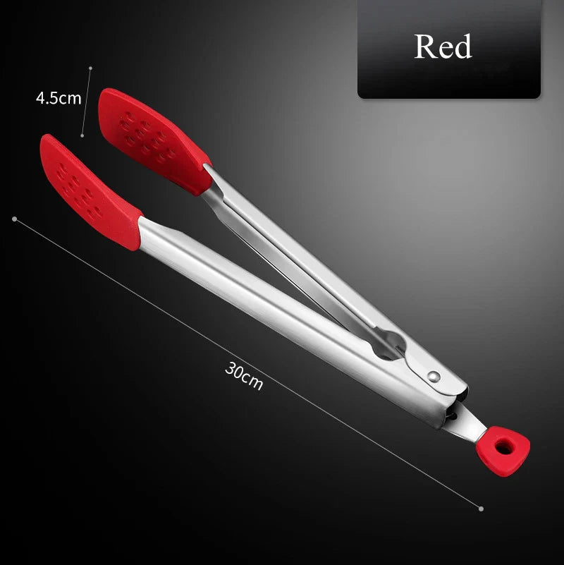 Axyaa Silicone Head Stainless Steel BBQ Grilling Tongs, Non-Stick Food Clamp