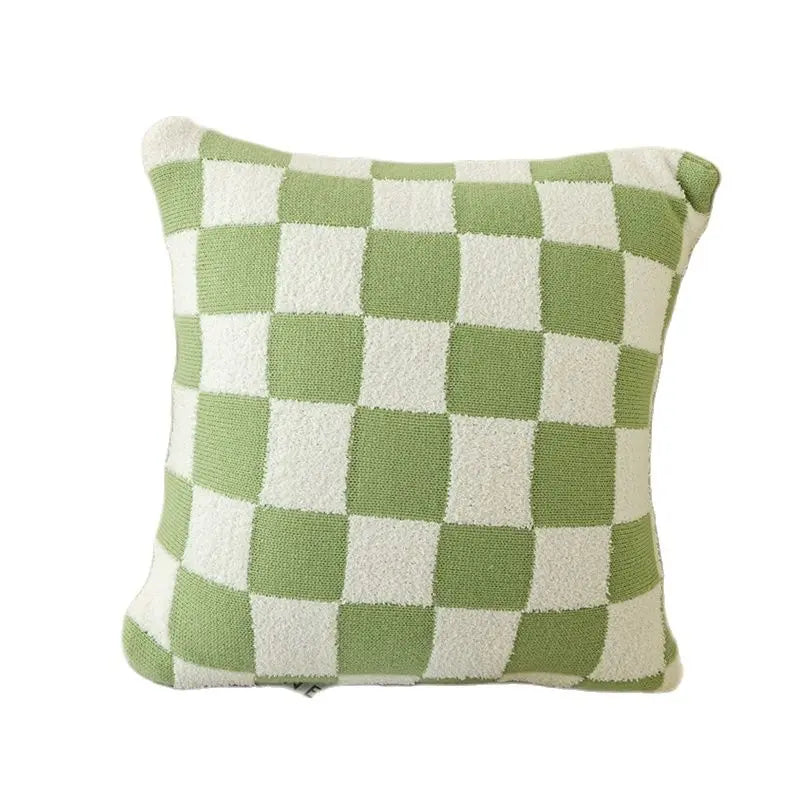 Axyaa Checkered Flocking Cushion Cover for Home Decoration