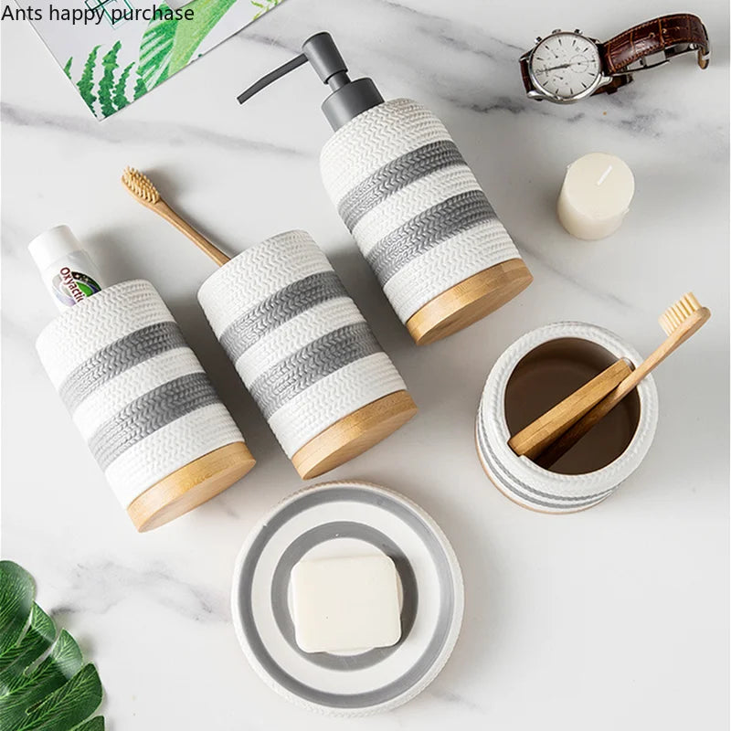 Axya Ceramic Bathroom 5-piece Set: Cup, Soap Dish, Toothbrush Holder, Lotion Bottle