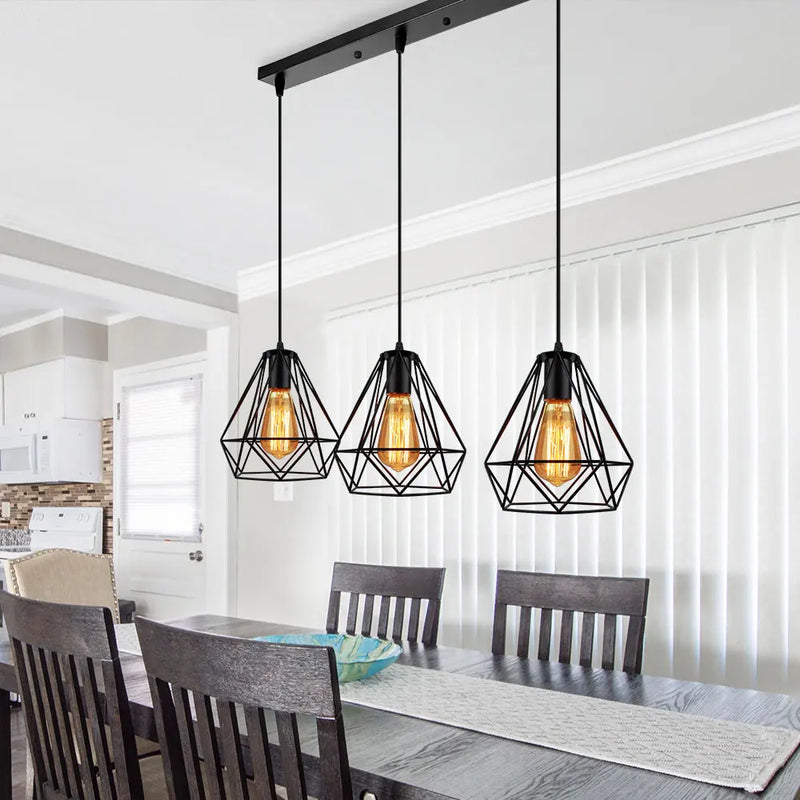 Axyaa Diamond Iron Cage Pendant Lamps for Retro Loft Industrial Kitchen Lighting