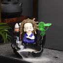 Axyaa Little Monk Ceramic Incense Burner with Mountain Water Flow Ornament