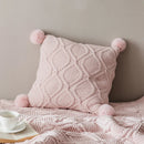 Axyaa Chenille Knit Cushion Cover 45x45cm With PomPom Ball - Pink/Grey/Cream - Home Decor Pillow Case