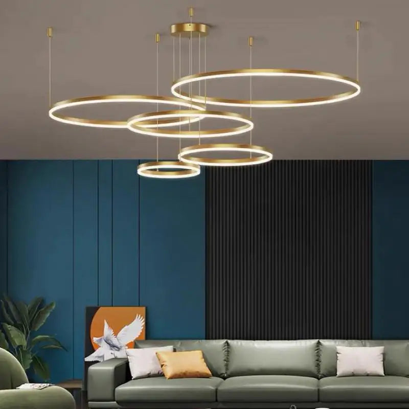 Axyaa Black&Coffee Modern LED Chandelier Brushed Rings Ceiling Light