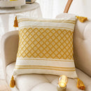 Axyaa Boho Blue Diamond Jacquard Cushion Cover with Tassels for Home Decor