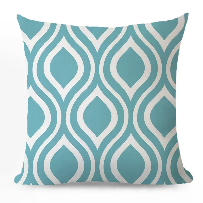 Axyaa Blue Geometric Cotton Linen Pillow Cover for Luxury Home Decor