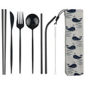 Axyaa Blue Cutlery Set Stainless Steel Knife Fork Spoon Chopsticks Straw Silverware
