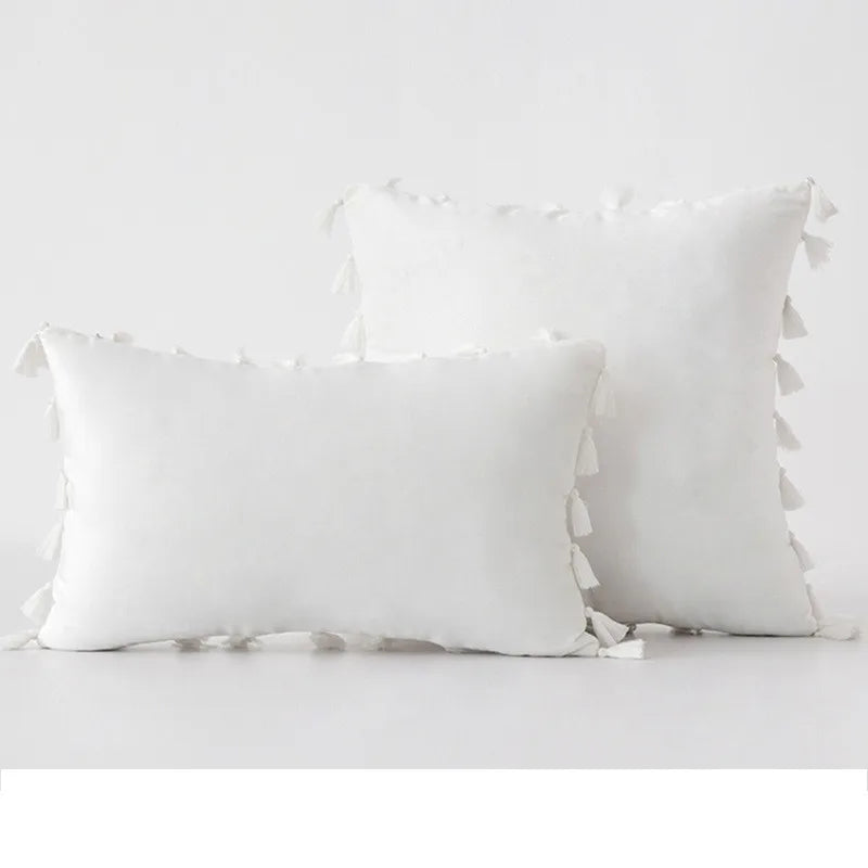 Velvet Tassel Throw Pillow Cover for Couch & Sofa - Axyaa Branded Luxe Accent Cushions