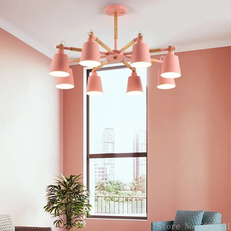 Axyaa Nordic Wood Chandelier: Modern Living Room Bedroom Pendant Light