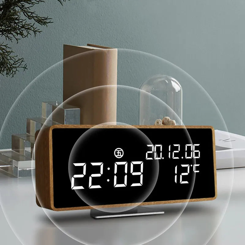 Axya Wooden LED Alarm Clock Multifunction Digital Desktop Clock by Axya