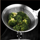 Axyaa Stainless Steel Colander with Long Wooden Handle and Large Mesh Skimmer
