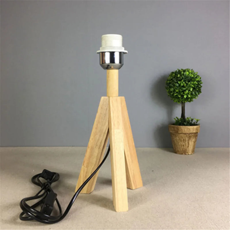 Axyaa Wooden Tripod Bedside Table Lamp Base - Black Nightstand Light Holder