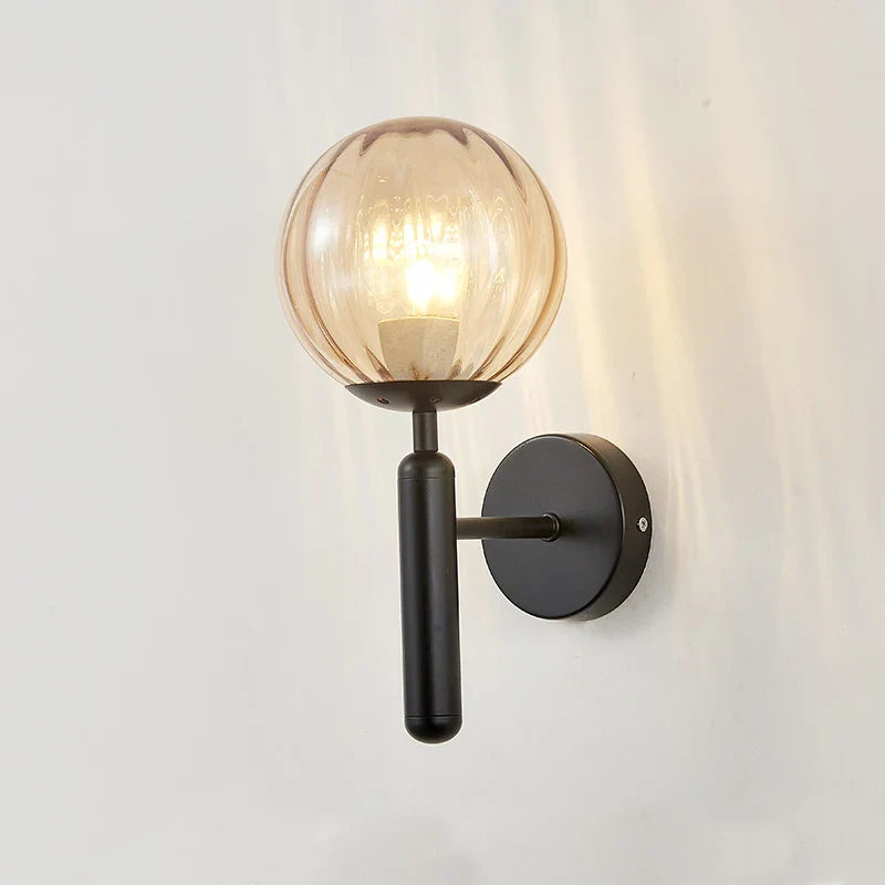 Nordic Bedroom Gold Black Glass Wall Lamp by Axyaa lit by LED