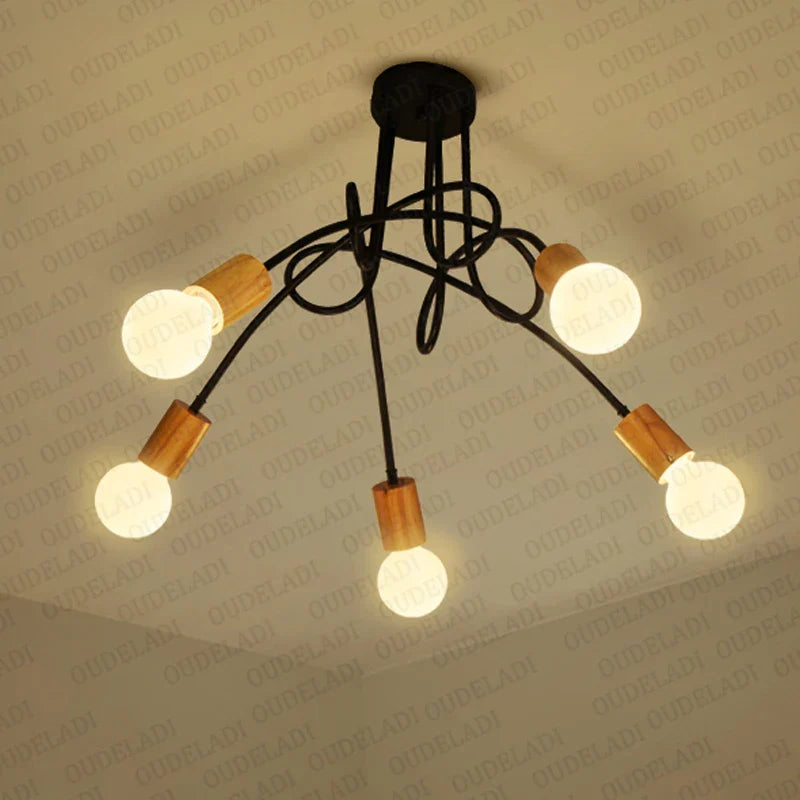 Axya Nordic Wood Ceiling Light - Retro Art Spider E27 Fixtures