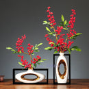 Axyaa Chinese Style Ceramic Vase with Wooden Frame for Modern Home Decoration