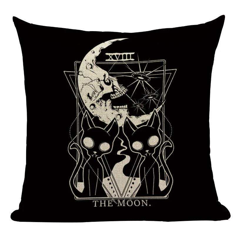 Axyaa Mexico Skull Decor Pillow Cover - Black Tarot Horror Ghost Home Decor
