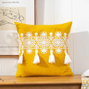 Axyaa Boho Style Mustard Yellow Embroidered Cotton Cushion Cover