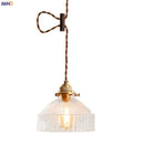 Axyaa Green Glass LED Pendant Light with Wood Hangle & Copper Socket
