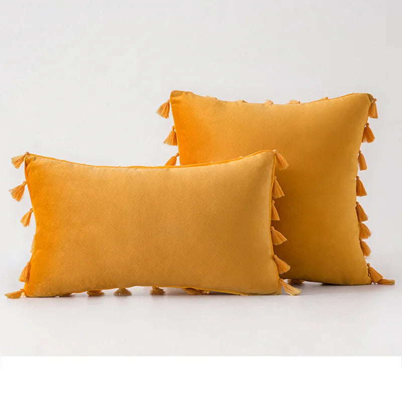 Velvet Tassel Throw Pillow Cover for Couch & Sofa - Axyaa Branded Luxe Accent Cushions