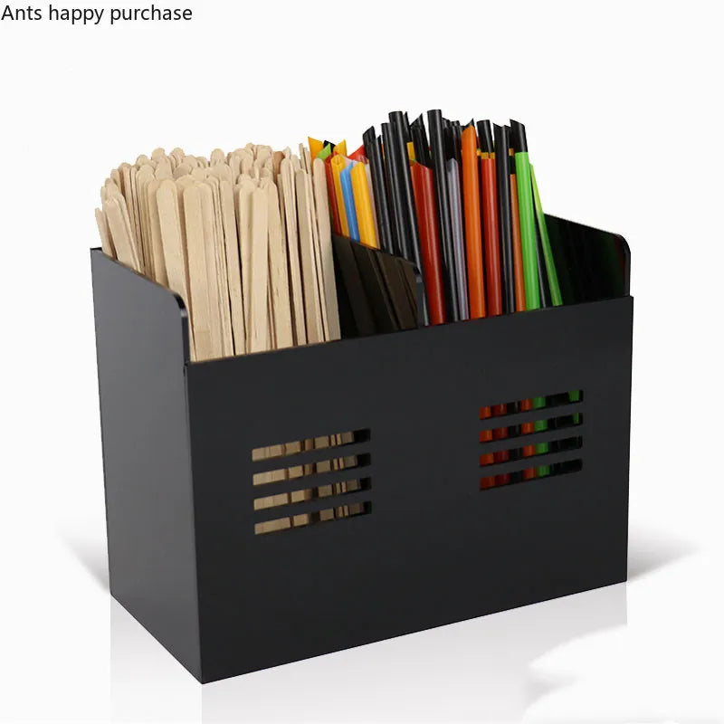 Axya Black Acrylic Straw & Tissue Box Holder - Two Grids Storage Rack