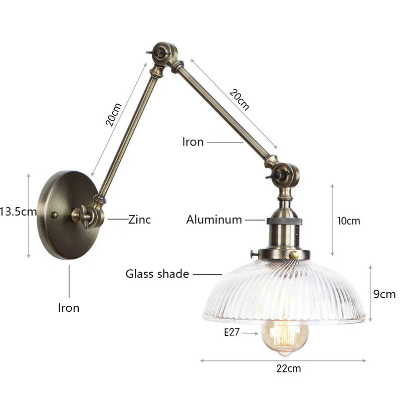 Axyaa Glass Arm Wall Lamp Vintage Retro Industrial LED Fixture
