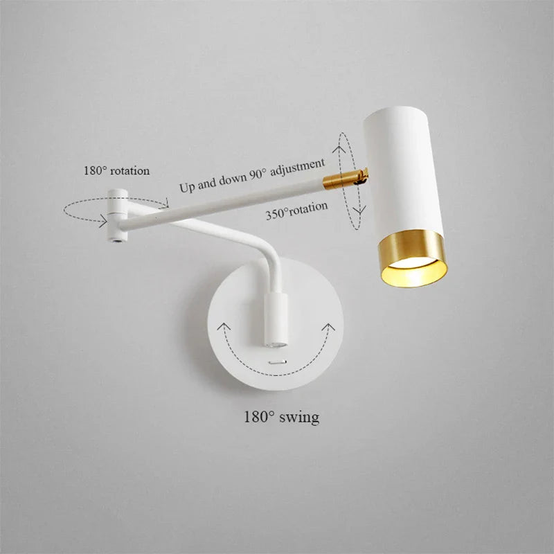 Nordic Swing Arm Bedside Wall Lamp Axyaa Brand White Black E27