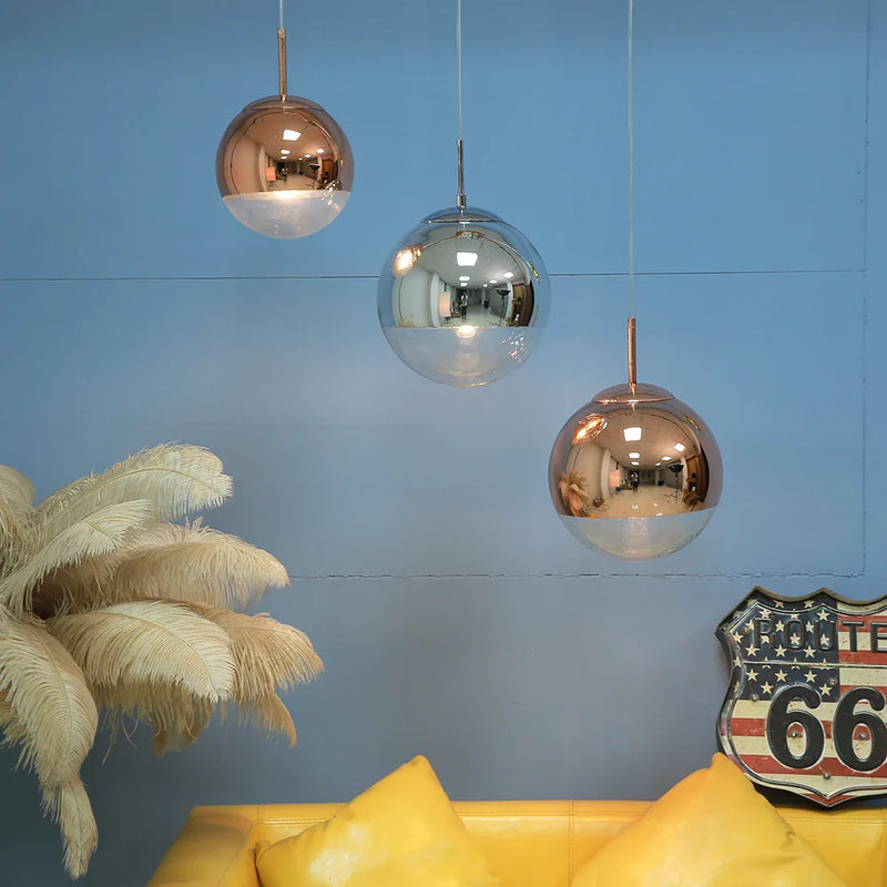 Axyaa Silver/Gold Glass Ball LED Pendant Lights for Kitchen Living Room Bedroom