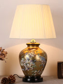 Axyaa Chinese Bird Flower Ceramic Table Lamp for Bedroom Living Room