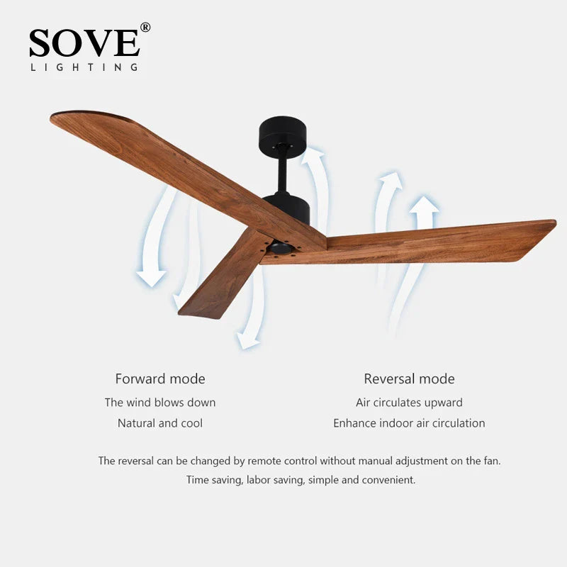 Axya 60 Inch Wood Ceiling Fan Remote Control Living Dining Loft DC Fan 220V