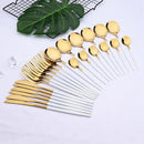 Axyaa White Gold Dinnerware Set 24pcs Stainless Steel Cutlery Flatware Set