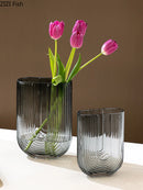 Axyaa Striped Glass Vase for Modern Flower Arrangement and Home Decor
