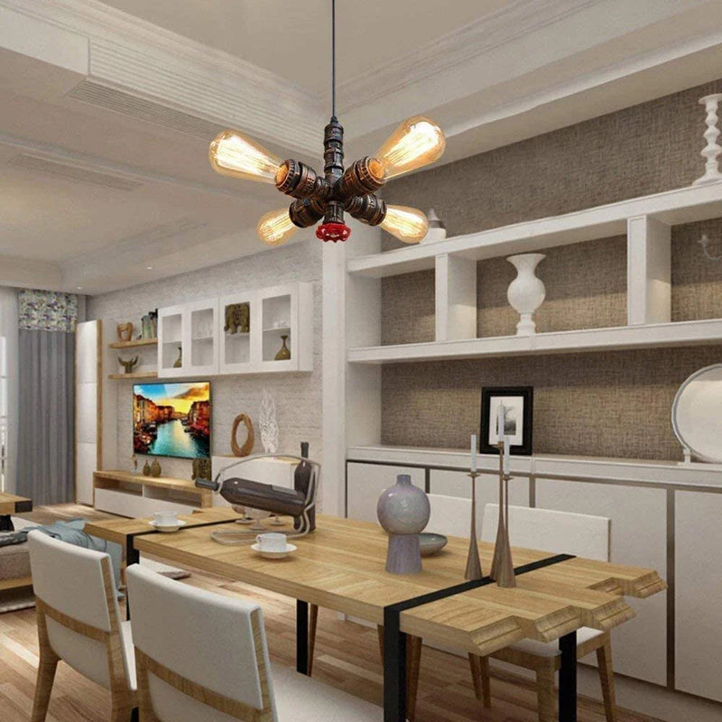 Axyaa Retro Industrial Pipe Pendant Light Chandelier with LED