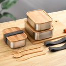 Axyaa Stainless-Steel Bento Box with Wooden Lid: Leak-Proof Food Container