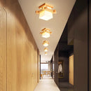 Axyaa Modern Wooden LED Ceiling Lamp with Glass Lampshade for Living Room