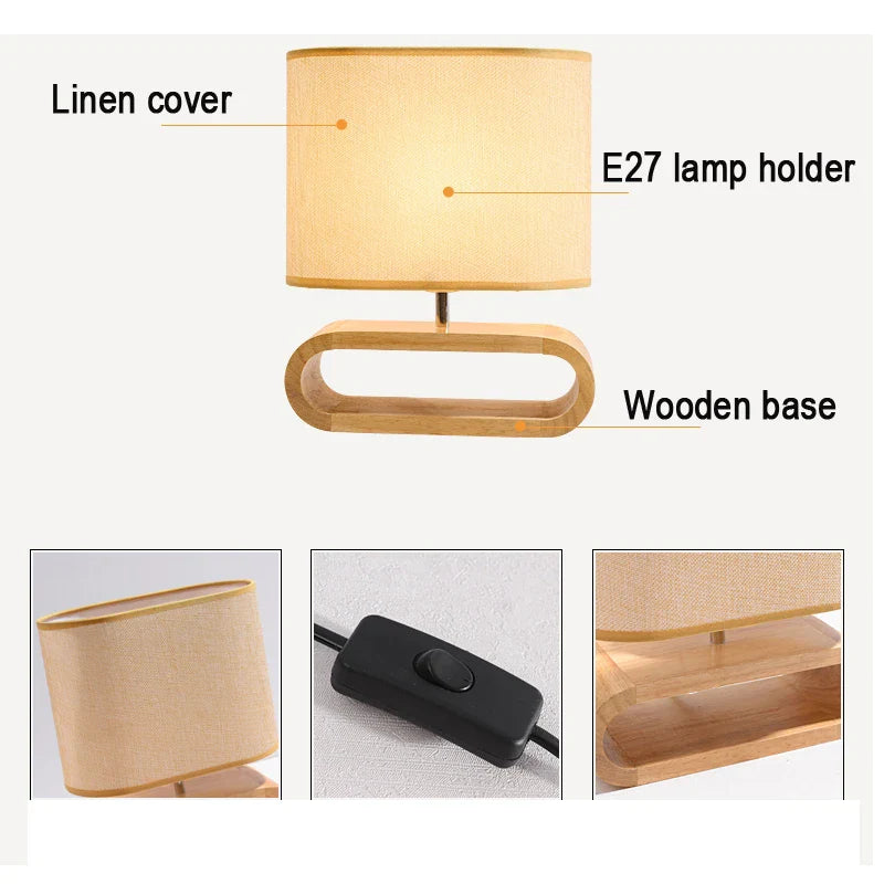 Axya Nordic Wood Table Lamp with Cloth Lampshade for Living Room and Bedroom