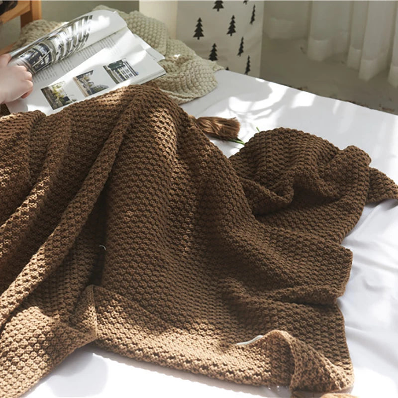 Axyaa Geometric Knitted Blanket with Tassel - Premium Spring/Autumn Home Textile