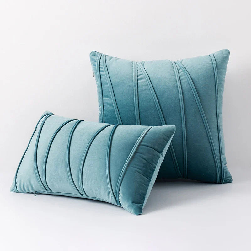 Blue Velvet Cushion Cover Set 18x18" - Axyaa Decorative Pillows for Living Room