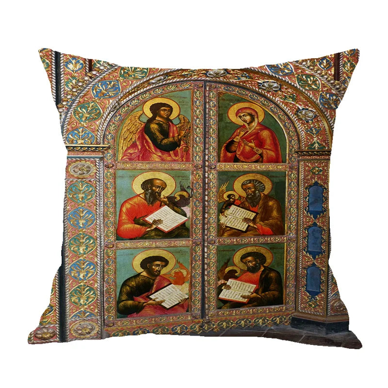 Cotton Linen Christ Pantocrator Icon Pillow Case by Axyaa