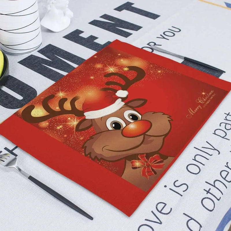 Axyaa Christmas Retro Fabric Napkins Set - Festive Table Decor for Home & Restaurant