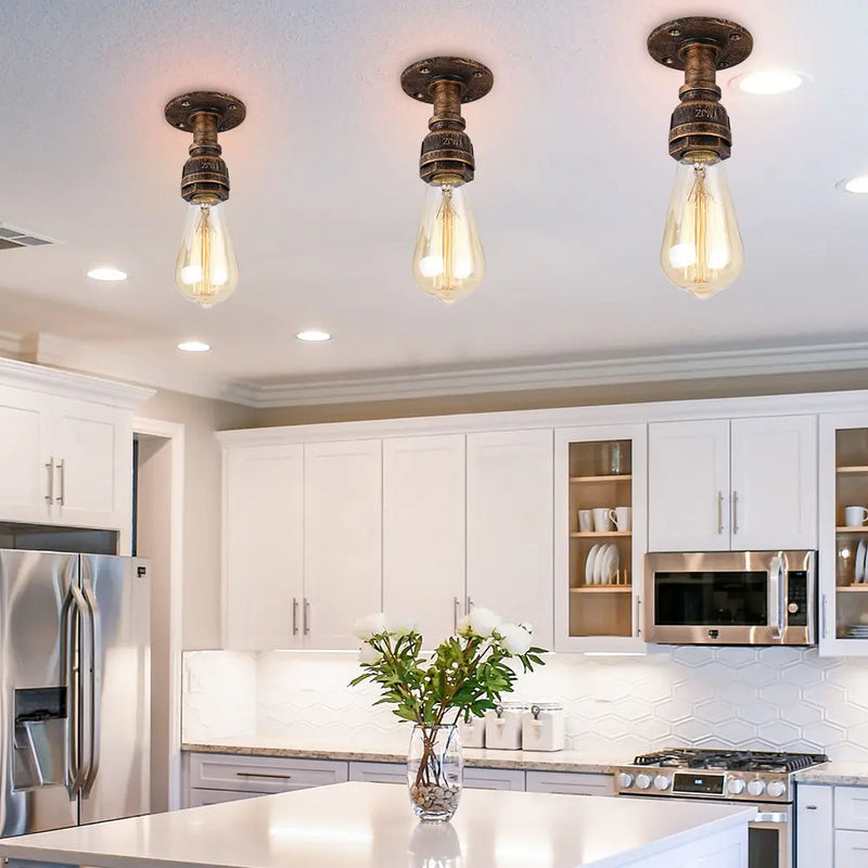 Retro Loft E27 Pipe Ceiling Lights by Axyaa Industrial Iron Lamp Fixtures